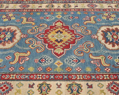 4x6 Blue Kuba Afghan Hand Knotted Wool Area Rug